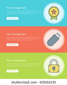 Flat line Business Concept Web Site Banners Set Vector illustration. Modern thin linear stroke vector icons. For Website Advertising Graphics, Mobile Apps, Web Page Layout design. Vector Icons.