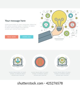 Flat line Business Concept Web Site Header Vector illustration. Modern thin linear stroke vector icons. For website graphics, Mobile Apps, Web Page Layout design. Vector Icons.