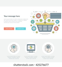 Flat line Business Concept Web Site Header Vector illustration. Modern thin linear stroke vector icons. For website graphics, Mobile Apps, Web Page Layout design. Vector Icons.