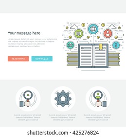 Flat line Business Concept Web Site Header Vector illustration. Modern thin linear stroke vector icons. For website graphics, Mobile Apps, Web Page Layout design. Vector Icons.