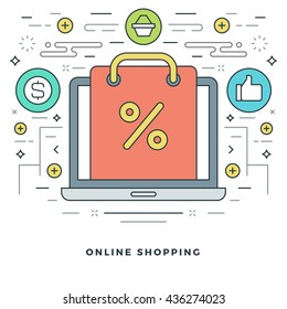 Flat line Business Concept Web Site Header Vector illustration. Modern thin linear stroke icons. For Mobile Apps Graphics, Web Page Layout design. 