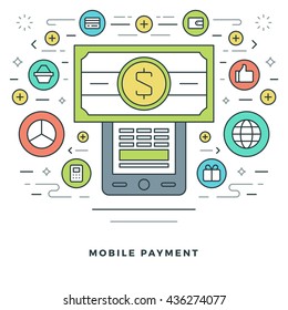 Flat line Business Concept Web Site Header Vector illustration. Modern thin linear stroke icons. For Mobile Apps Graphics, Page Layout design. 