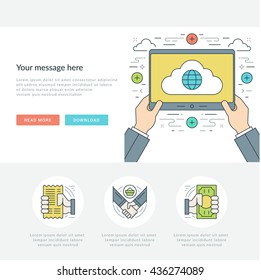 Flat line Business Concept Web Site Header Vector illustration. Modern thin linear stroke icons. For Mobile Apps Graphics, Page Layout design. 