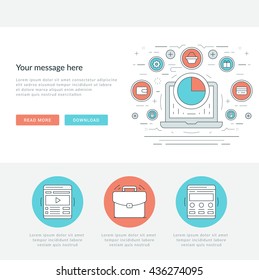 Flat line Business Concept Web Site Header Vector illustration. Modern thin linear stroke icons. For Mobile Apps Graphics, Page Layout design. 