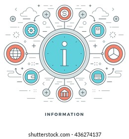 Flat line Business Concept Web Site Header Vector illustration. Modern thin linear stroke icons. For Mobile Apps Graphics, Web Page Layout design. 