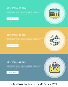 Flat line Business Concept Web Site Banners Set Vector illustration. Modern thin linear stroke icons. For Advertising Graphics, Mobile Apps, Page Layout design. 