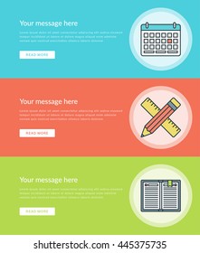 Flat line Business Concept Web Site Banners Set Vector illustration. Modern thin linear stroke icons. For Advertising Graphics, Mobile Apps, WebPage Layout design. 