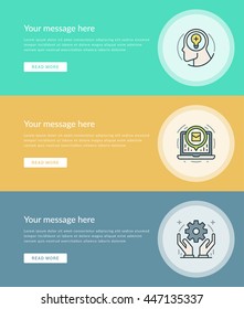 Flat line Business Concept Web Site Banners Set Vector illustration. Modern thin linear stroke icons. For Advertising Graphics, Mobile Apps, Page Layout design. 