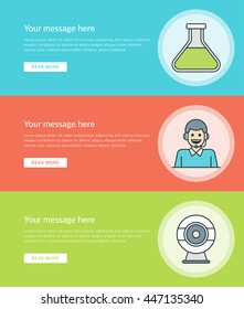 Flat line Business Concept Web Site Banners Set Vector illustration. Modern thin linear stroke icons. For Advertising Graphics, Mobile Apps, Page Layout design. 