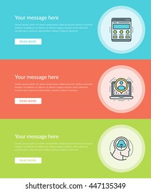 Flat line Business Concept Web Site Banners Set Vector illustration. Modern thin linear stroke icons. For Advertising Graphics, Mobile Apps, Page Layout design. 