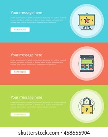 Flat line Business Concept Web Site Banners Set Vector illustration. Modern thin linear stroke vector icons. For Website Advertising Graphics, Mobile Apps, Web Page Layout design. Vector Icons.