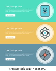 Flat line Business Concept Web Site Banners Set Vector illustration. Modern thin linear stroke icons. For Advertising Graphics, Mobile Apps, Page Layout design. 