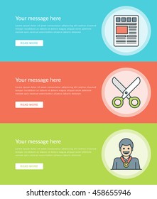 Flat line Business Concept Web Site Banners Set Vector illustration. Modern thin linear stroke vector icons. For Website Advertising Graphics, Mobile Apps, Web Page Layout design. Vector Icons.