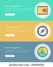 Flat line Business Concept Web Site Banners Set Vector illustration. Modern thin linear stroke vector icons. For Website Advertising Graphics, Mobile Apps, Web Page Layout design. Vector Icons.