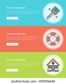 Flat line Business Concept Web Site Banners Set Vector illustration. Modern thin linear stroke vector icons. For Website Advertising Graphics, Mobile Apps, Web Page Layout design. Vector Icons.