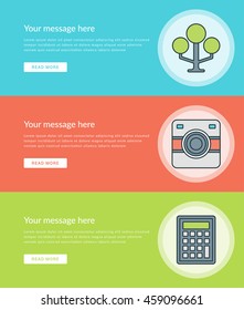 Flat line Business Concept Web Site Banners Set Vector illustration. Modern thin linear stroke vector icons. For Website Advertising Graphics, Mobile Apps, Web Page Layout design. Vector Icons.