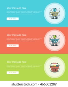 Flat line Business Concept Web Site Banners Set Vector illustration. Modern thin linear stroke vector icons. For Website Advertising Graphics, Mobile Apps, Web Page Layout design. Vector Icons