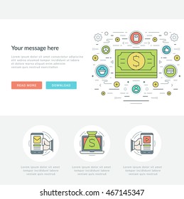 Flat line Business Concept Web Site Header Vector illustration. Modern thin linear stroke icons. For Mobile Apps Graphics, Page Layout design. 