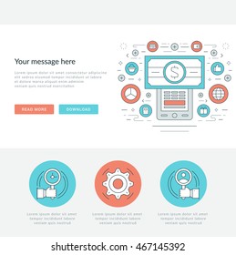 Flat line Business Concept Web Site Header Vector illustration. Modern thin linear stroke icons. For Mobile Apps Graphics, Page Layout design. 