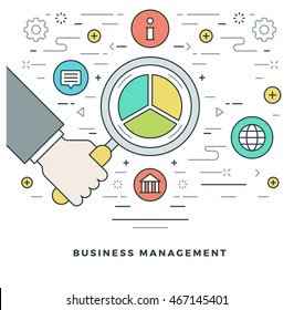 Flat line Business Concept Web Site Header Vector illustration. Modern thin linear stroke icons. For Mobile Apps Graphics, Page Layout design. 