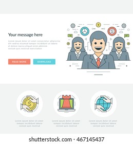 Flat line Business Concept Web Site Header Vector illustration. Modern thin linear stroke icons. For Mobile Apps Graphics, Page Layout design. 