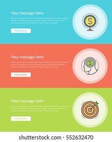 Flat line Business Concept Web Site Banners Set Vector illustration. Modern thin linear stroke vector icons. For Website Advertising Graphics, Mobile Apps, Web Page Layout design. Vector Icons.