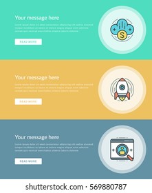 Flat line Business Concept Web Site Banners Set Vector illustration. Modern thin linear stroke vector icons. For Website Advertising Graphics, Mobile Apps, Web Page Layout design.