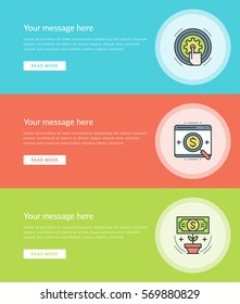 Flat line Business Concept Web Site Banners Set Vector illustration. Modern thin linear stroke vector icons. For Website Advertising Graphics, Mobile Apps, Web Page Layout design.