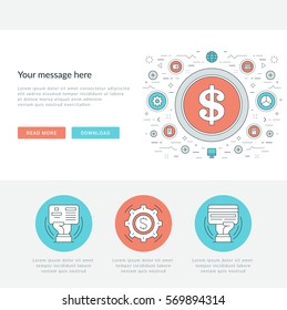 Flat line Business Concept Web Site Header Vector illustration. Modern thin linear stroke vector icons. For website graphics, Mobile Apps, Web Page Layout design.