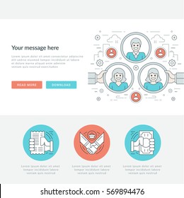 Flat line Business Concept Web Site Header Vector illustration. Modern thin linear stroke vector icons. For website graphics, Mobile Apps, Web Page Layout design.