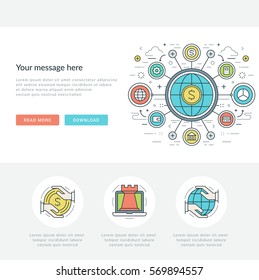 Flat line Business Concept Web Site Header Vector illustration. Modern thin linear stroke vector icons. For website graphics, Mobile Apps, Web Page Layout design.