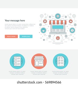 Flat line Business Concept Web Site Header Vector illustration. Modern thin linear stroke vector icons. For website graphics, Mobile Apps, Web Page Layout design.