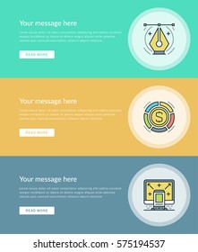 Flat line Business Concept Web Site Banners Set Vector illustration. Modern thin linear stroke vector icons. For Website Advertising Graphics, Mobile Apps, Web Page Layout design. Flat line Business Concept Web Site Banners Set Vector illustration. Modern thin linear stroke vector icons. For Website Advertising Graphics, Mobile Apps, Web Page Layout design.