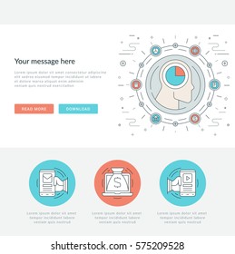 Flat line Business Concept Web Site Header Vector illustration. Modern thin linear stroke vector icons. For website graphics, Mobile Apps, Web Page Layout design.
