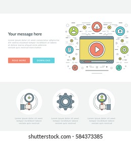 Flat line Business Concept Web Site Header Vector illustration. Modern thin linear stroke vector icons. For website graphics, Mobile Apps, Web Page Layout design.