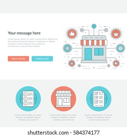 Flat line Business Concept Web Site Header Vector illustration. Modern thin linear stroke vector icons. For website graphics, Mobile Apps, Web Page Layout design.