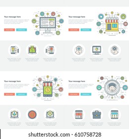 Flat line Business Concepts Set Vector illustrations. Modern thin linear stroke vector icons. For Website Graphics, Infographics Design, Promotional Materials.