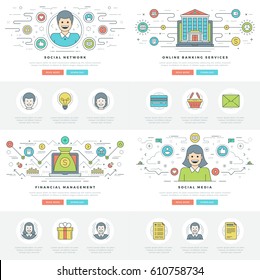Flat line Business Concepts Set Vector illustrations. Modern thin linear stroke vector icons. For Website Graphics, Infographics Design, Promotional Materials.
