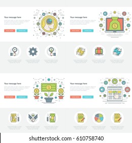 Flat line Business Concepts Set Vector illustrations. Modern thin linear stroke vector icons. For Website Graphics, Infographics Design, Promotional Materials.