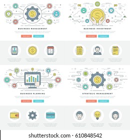 Flat line Business Concepts Set Vector illustrations. Modern thin linear stroke vector icons. For Website Graphics, Infographics Design, Promotional Materials.