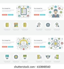 Flat line Business Concepts Set Vector illustrations. Modern thin linear stroke vector icons. For Website Graphics, Infographics Design, Promotional Materials.