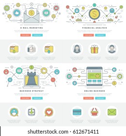 Flat line Business Concepts Set Vector illustrations. Modern thin linear stroke vector icons. For Website Graphics, Infographics Design, Promotional Materials.