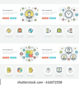 Flat line Business Concepts Set Vector illustrations. Modern thin linear stroke vector icons. For Website Graphics, Infographics Design, Promotional Materials.