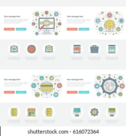 Flat line Business Concepts Set Vector illustrations. Modern thin linear stroke vector icons. For Website Graphics, Infographics Design, Promotional Materials.