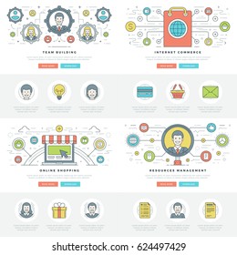 Flat line Business Concepts Set Vector illustrations. Modern thin linear stroke vector icons. For Website Graphics, Infographics Design, Promotional Materials.