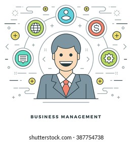 Flat line Business Management Vector illustration. Modern thin linear stroke vector icons.