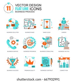 Flat line business process icons concepts set for website and mobile site and apps. Solution finding, market strategy tactics. New style flat simple pictogram pack. Vector illustration.