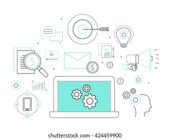 flat line business  process for marketing advertising concept