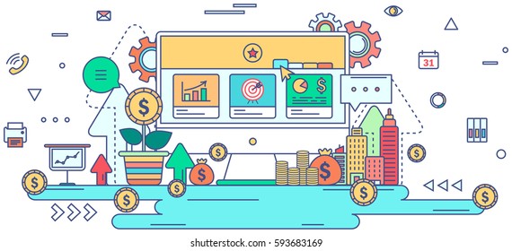 Flat line business and workflow technology graphic design in creative business financial sign and symbol icon with white isolated background concept, create by vector
