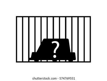 Flat line car insurance  infographic  simple illustration. Trace of stolen vehicle in front of wall. Vector icon of automobile theft.